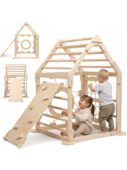 Parque infantil interior de madera casa con tobogán y red de escalada – Mamabrum - Kiabi