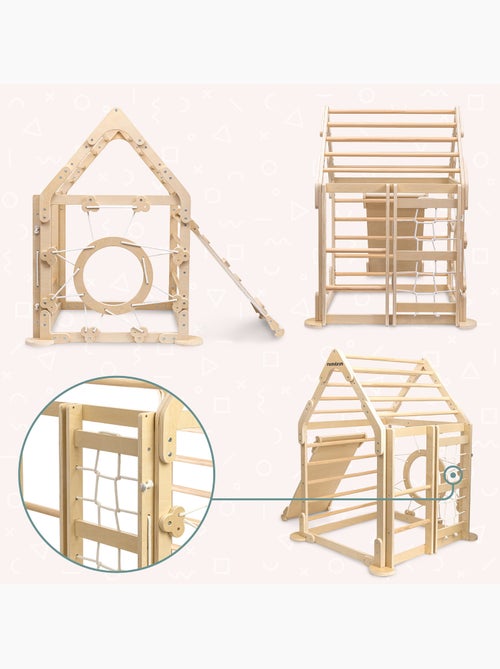 Parque infantil interior de madera casa con tobogán y red de escalada – Mamabrum - Kiabi