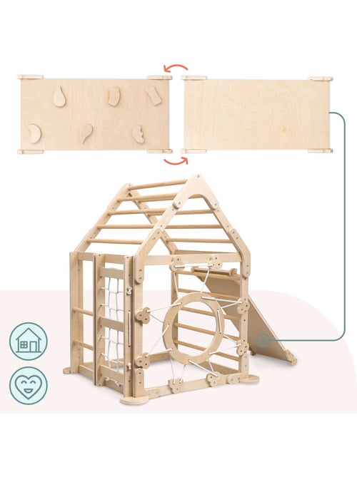 Parque infantil interior de madera casa con tobogán y red de escalada – Mamabrum - Kiabi