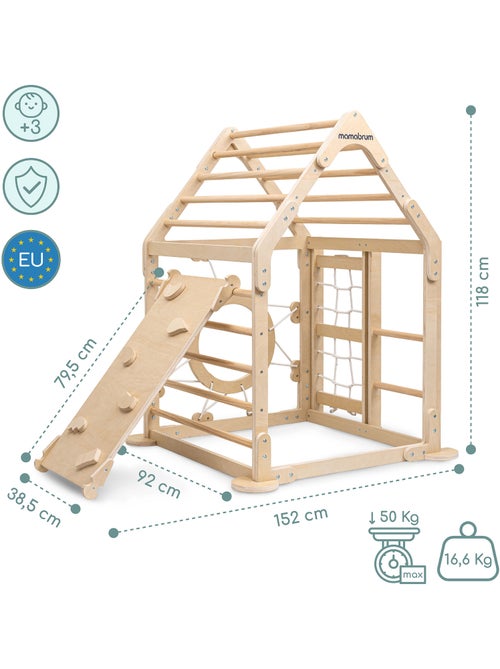Parque infantil interior de madera casa con tobogán y red de escalada – Mamabrum - Kiabi