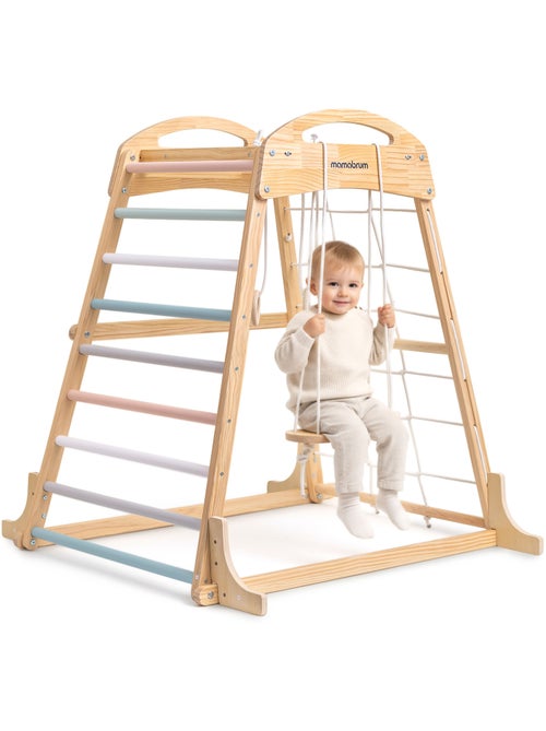 Parque infantil interior de madera con columpio, anillas gimnasia y red – Mamabrum - Kiabi