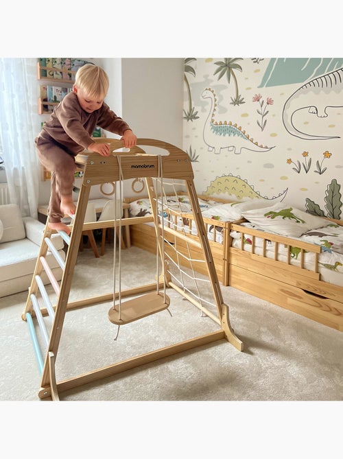 Parque infantil interior de madera con columpio, anillas gimnasia y red – Mamabrum - Kiabi