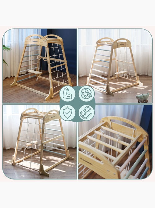 Parque infantil interior de madera con columpio, anillas gimnasia y red – Mamabrum - Kiabi