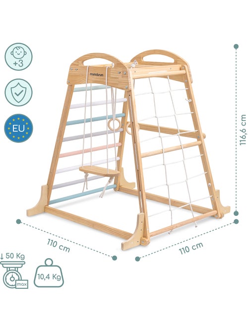 Parque infantil interior de madera con columpio, anillas gimnasia y red – Mamabrum - Kiabi