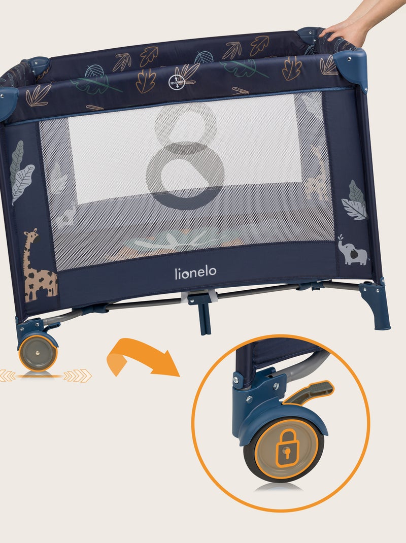 Parque infantil LIONELO Bonnie - 100x96 cm - Colchón cómodo - Ruedas - Bolsa de transporte Azul - Kiabi