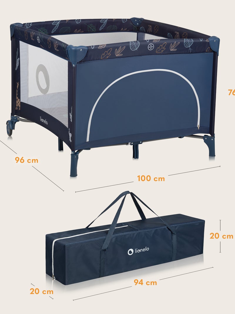 Parque infantil LIONELO Bonnie - 100x96 cm - Colchón cómodo - Ruedas - Bolsa de transporte Azul - Kiabi