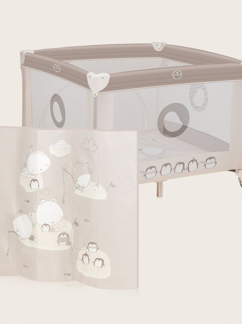 Parque infantil LIONELO Bonnie - 100x96 cm - Colchón cómodo - Ruedas - Bolsa de transporte Beige - Kiabi