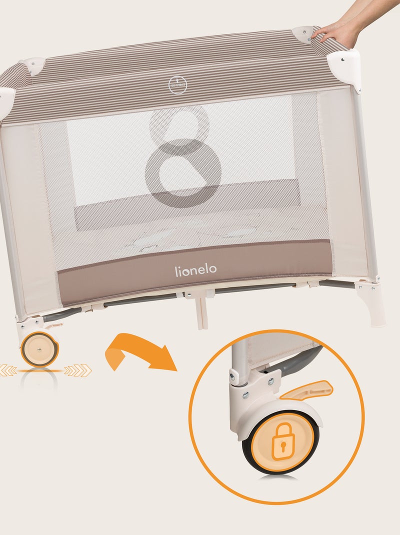 Parque infantil LIONELO Bonnie - 100x96 cm - Colchón cómodo - Ruedas - Bolsa de transporte Beige - Kiabi