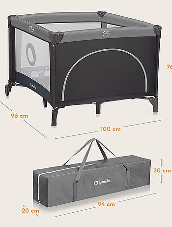 Parque infantil LIONELO Bonnie - 100x96 cm - Colchón cómodo - Ruedas - Bolsa de transporte