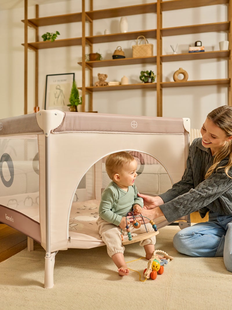 Parque infantil LIONELO Bonnie - 100x96 cm - Colchón cómodo - Ruedas - Bolsa de transporte Gris - Kiabi