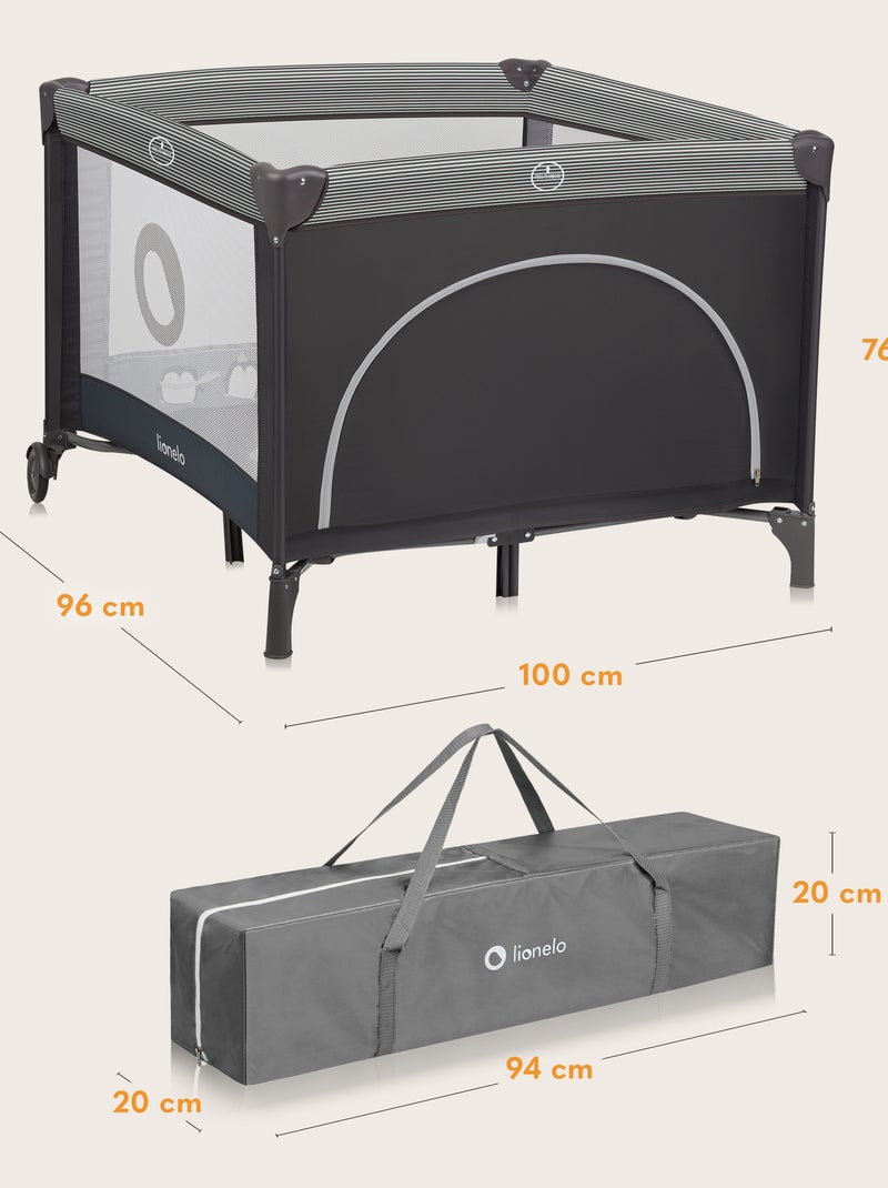 Parque infantil LIONELO Bonnie - 100x96 cm - Colchón cómodo - Ruedas - Bolsa de transporte Gris - Kiabi