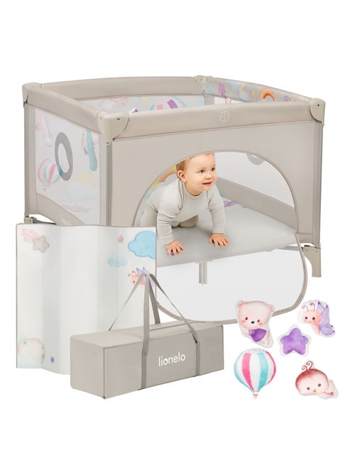 Parque infantil LIONELO Mille 100x100cm - Colchón de alta densidad - Ruedas - Juguetes con velcro - - Kiabi