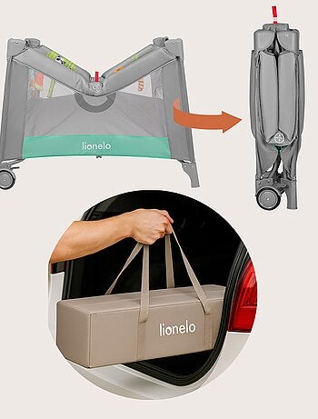 Parque infantil LIONELO Mille 100x100cm - Colchón de alta densidad - Ruedas - Juguetes con velcro -