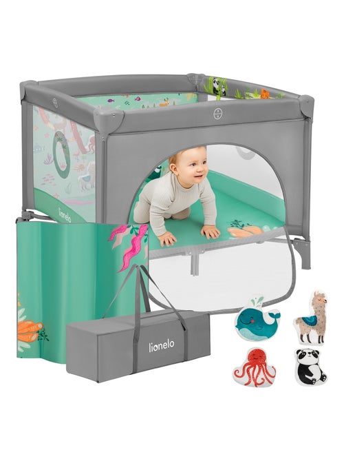 Parque infantil LIONELO Mille 100x100cm - Colchón de alta densidad - Ruedas - Juguetes con velcro - - Kiabi