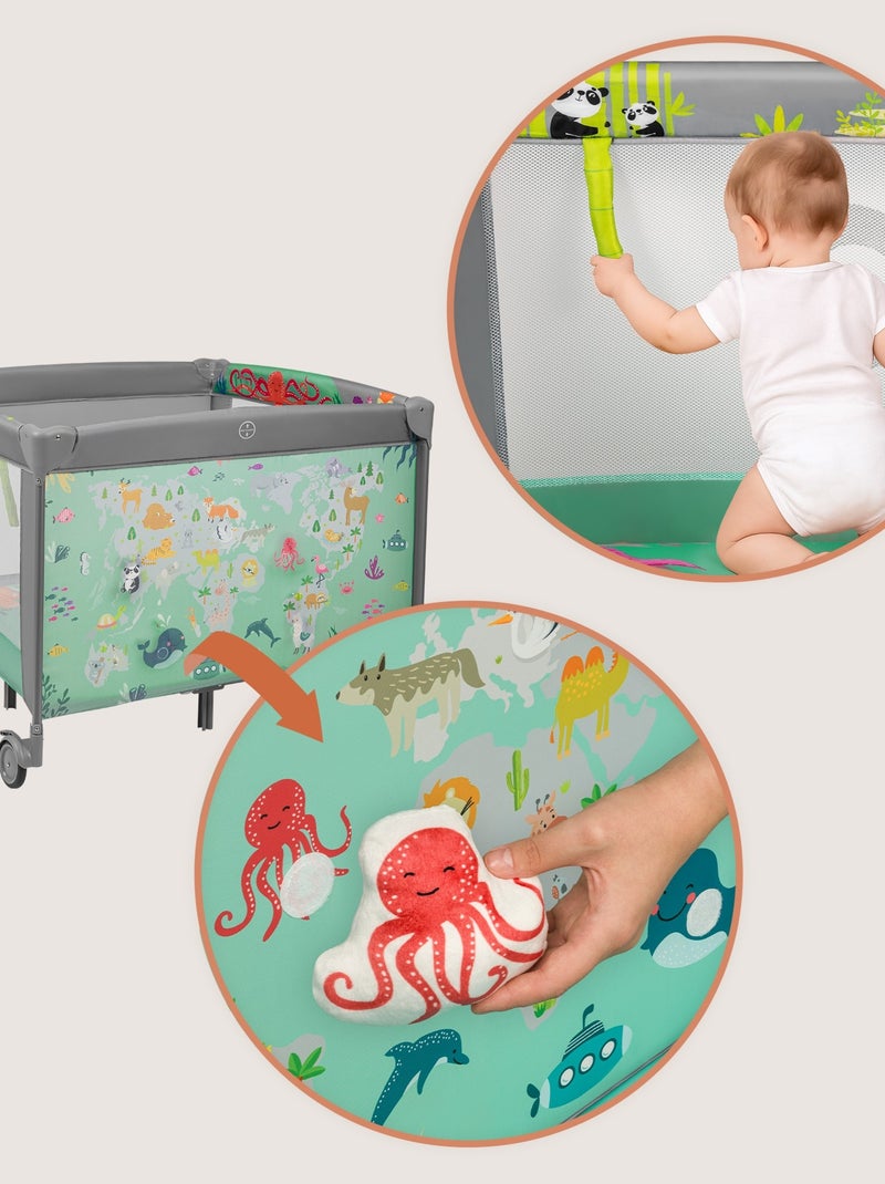 Parque infantil LIONELO Mille 100x100cm - Colchón de alta densidad - Ruedas - Juguetes con velcro - Gris - Kiabi