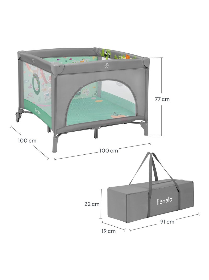 Parque infantil LIONELO Mille 100x100cm - Colchón de alta densidad - Ruedas - Juguetes con velcro - Gris - Kiabi