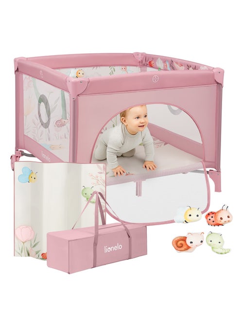 Parque infantil LIONELO Mille 100x100cm - Colchón de alta densidad - Ruedas - Juguetes con velcro - - Kiabi