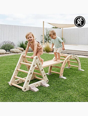 Parque infantil modular 3 en 1 - para niños con triángulo de escalada, tobogán y arco de equilibrio