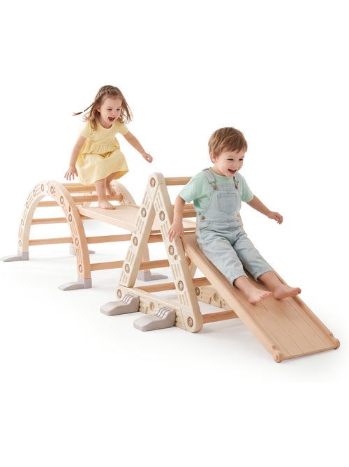 Parque infantil modular 3 en 1 - para niños con triángulo de escalada, tobogán y arco de equilibrio - Kiabi Parque infantil modular 3 en 1 - para niños con triángulo de escalada, tobogán y arco de equilibrio - Kiabi