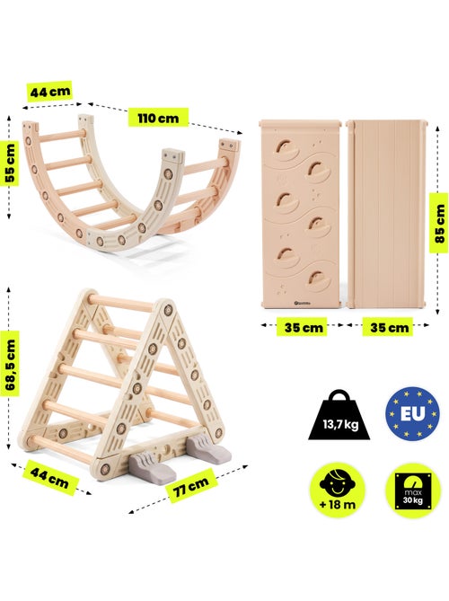 Parque infantil modular 3 en 1 - para niños con triángulo de escalada, tobogán y arco de equilibrio - Kiabi Parque infantil modular 3 en 1 - para niños con triángulo de escalada, tobogán y arco de equilibrio - Kiabi