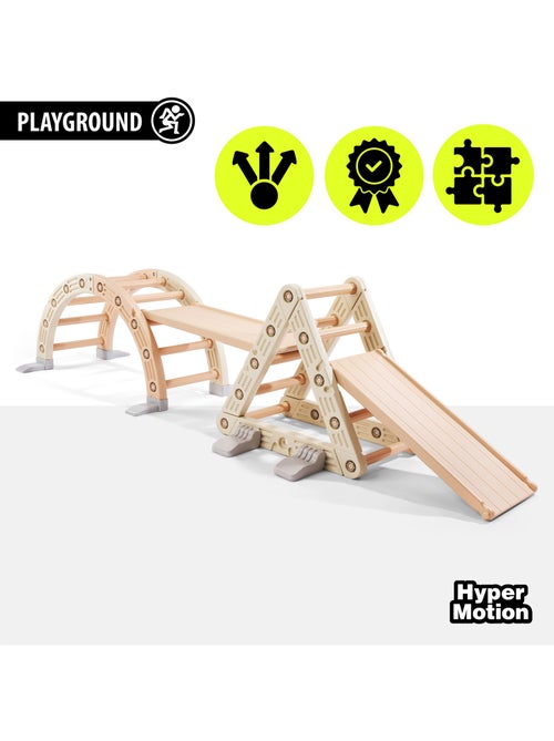 Parque infantil modular 3 en 1 - para niños con triángulo de escalada, tobogán y arco de equilibrio - Kiabi Parque infantil modular 3 en 1 - para niños con triángulo de escalada, tobogán y arco de equilibrio - Kiabi