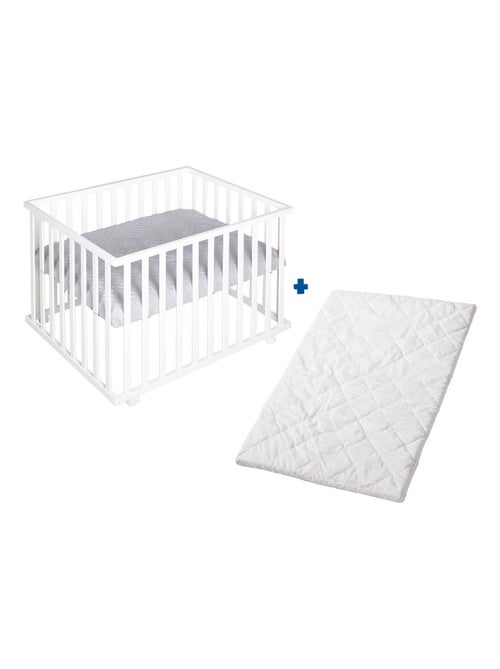 Parque infantil móvil de madera con alfombra repelente y colchón desenfundable 'Roba roba Style' - Kiabi