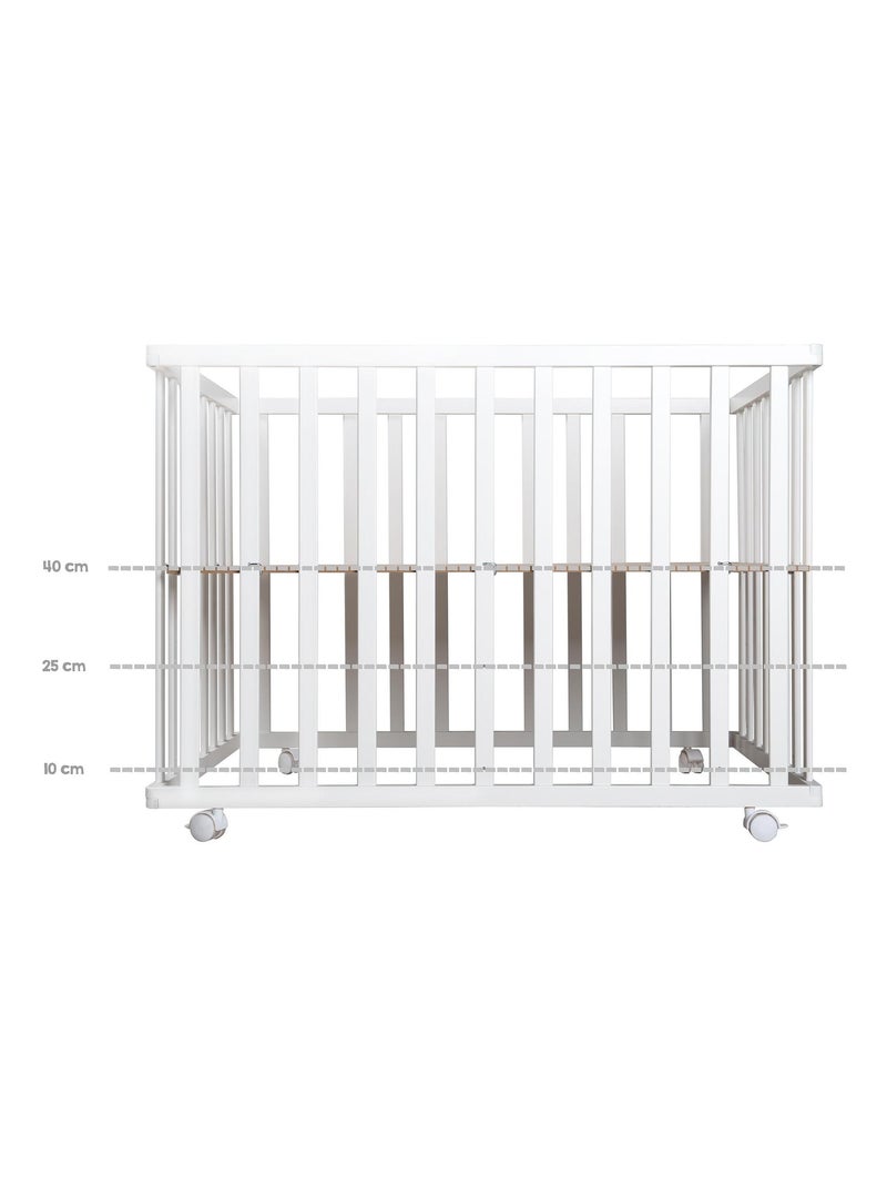 Parque infantil móvil de madera con alfombra repelente y colchón desenfundable 'Roba roba Style' Blanco Gris - Kiabi