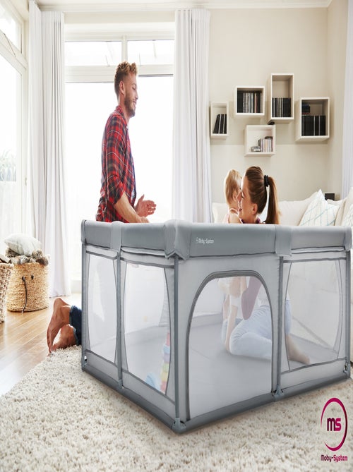 Parque infantil plegable Moby-System grande con malla transparente y base antideslizante - Kiabi