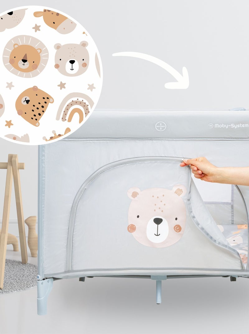 Parque infantil plegable Moby-System Teddy con colchón y bolsa de transporte Gris - Kiabi
