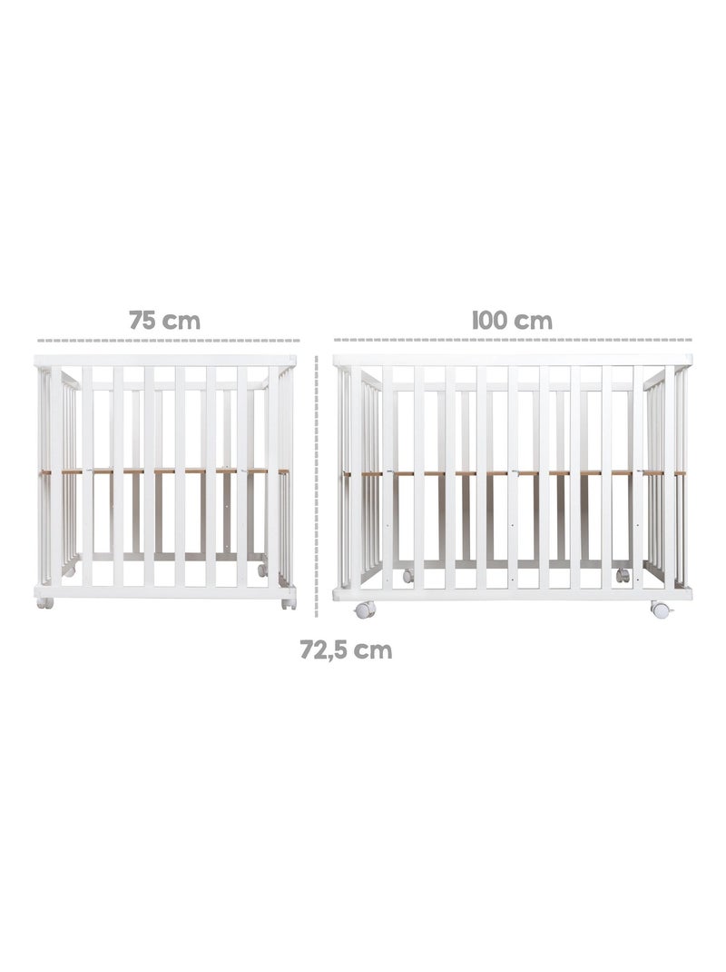 Parque infantil rectangular de madera con alfombra repelente y ruedas 'Roba roba Style' Blanco Verde claro - Kiabi