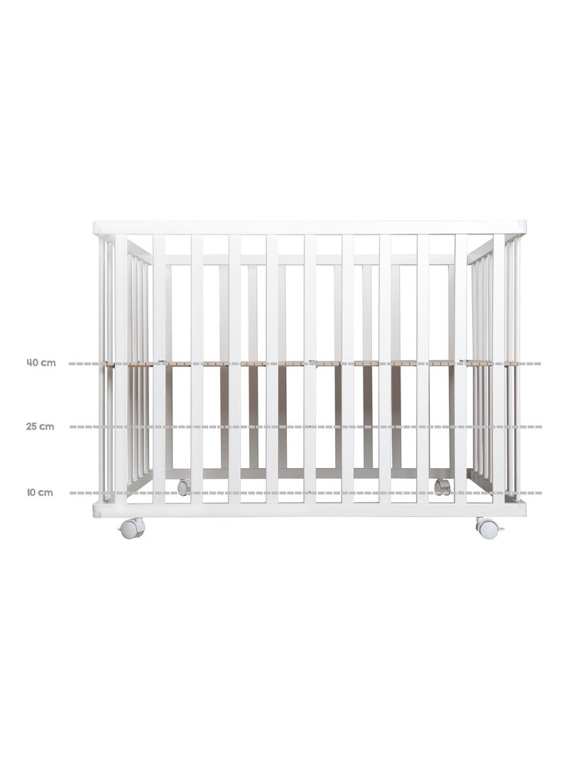 Parque infantil rectangular de madera con alfombra repelente y ruedas 'Roba roba Style' Blanco Verde claro - Kiabi