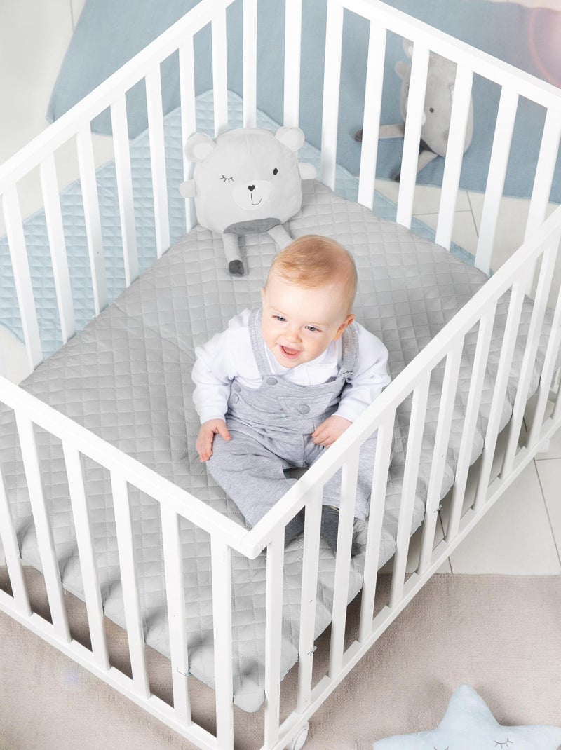 Parque infantil rectangular en madera con alfombra repelente y ruedas 'Roba roba Style' Blanco Gris - Kiabi