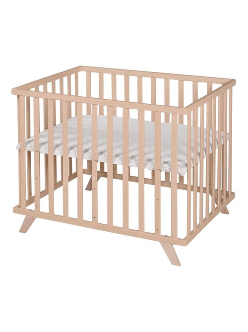 Parque infantil rectangular en madera maciza con alfombra de algodón orgánico 'Roba lil planet' - Kiabi