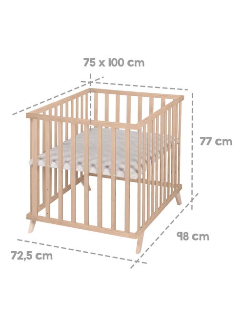 Parque infantil rectangular en madera maciza con alfombra de algodón orgánico 'Roba lil planet' - Kiabi