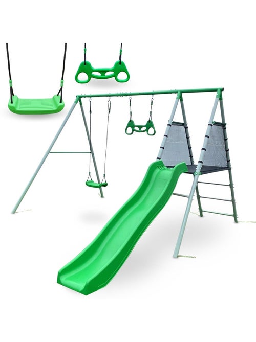 Parque infantil XXL con columpio, tobogán y trapecio de gimnasia - Kiabi Parque infantil XXL con columpio, tobogán y trapecio de gimnasia - Kiabi