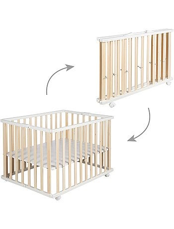 Parque plegable rectangular en madera maciza con ruedas con freno - ROBA