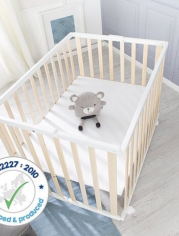 Parque plegable rectangular en madera maciza con ruedas con freno - ROBA