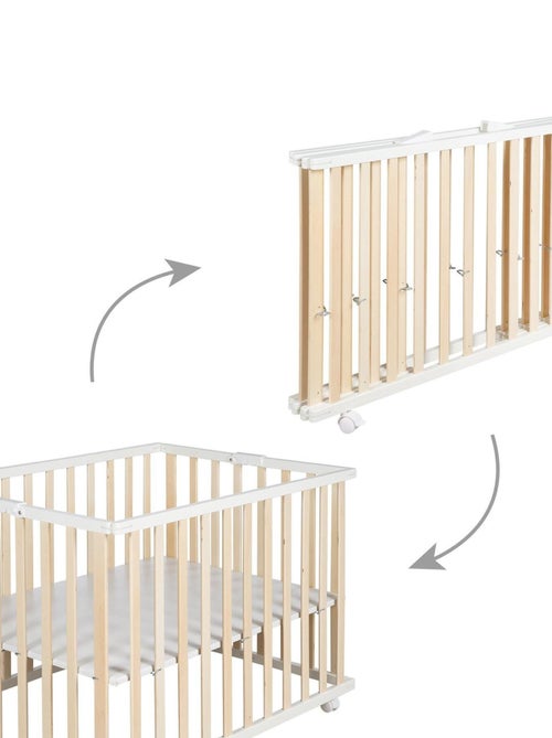 Parque plegable rectangular en madera maciza con ruedas con freno - ROBA - Kiabi