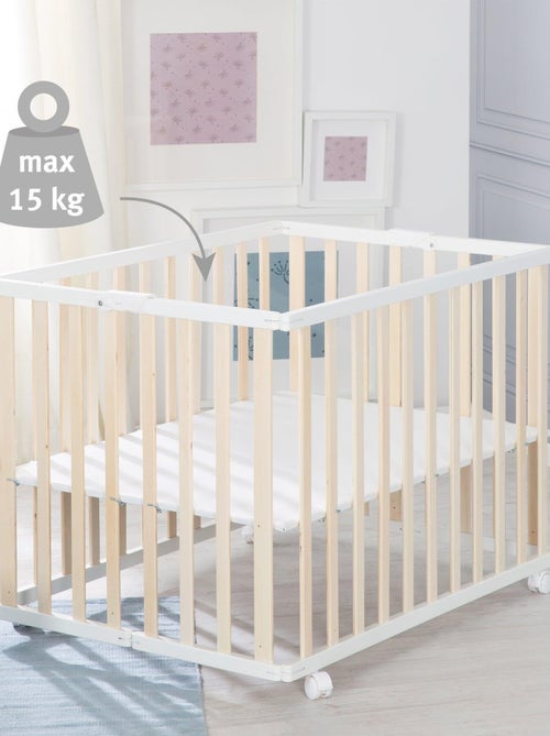 Parque plegable rectangular en madera maciza con ruedas con freno - ROBA - Kiabi
