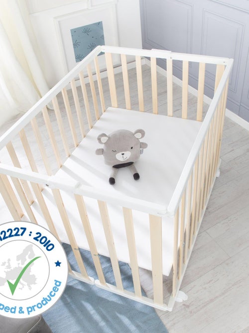 Parque plegable rectangular en madera maciza con ruedas con freno - ROBA - Kiabi