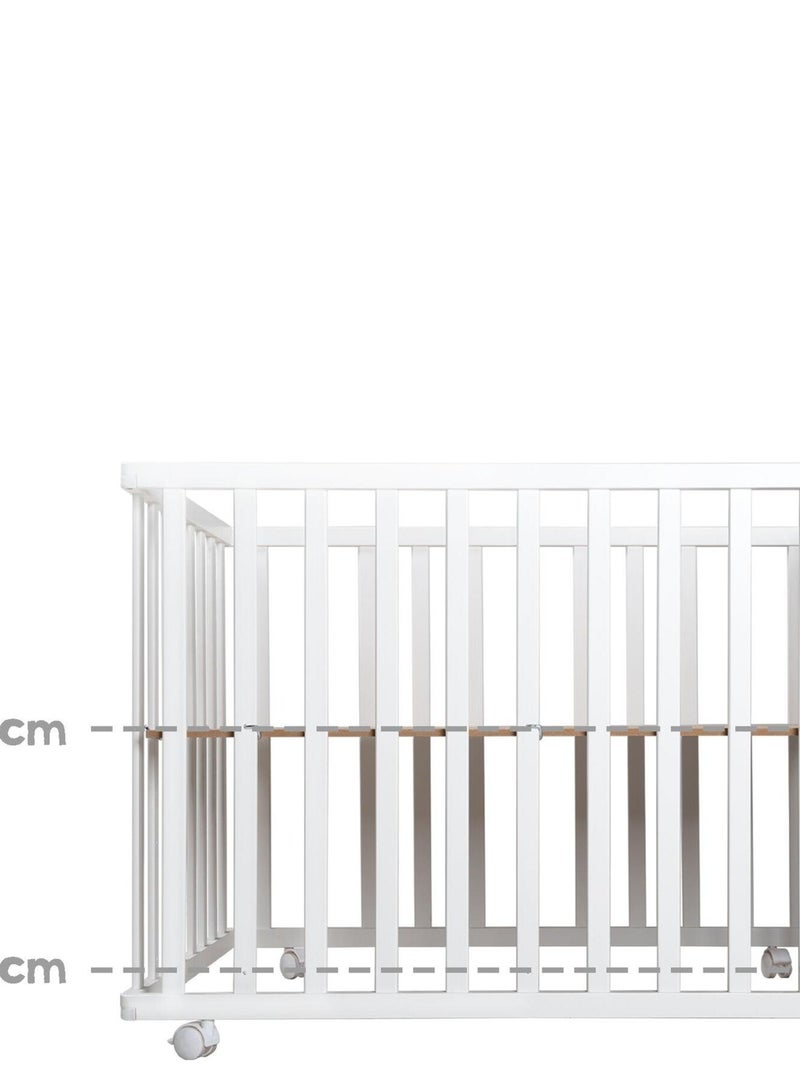 Parque plegable rectangular en madera maciza con ruedas con freno - ROBA Blanco Marrón - Kiabi