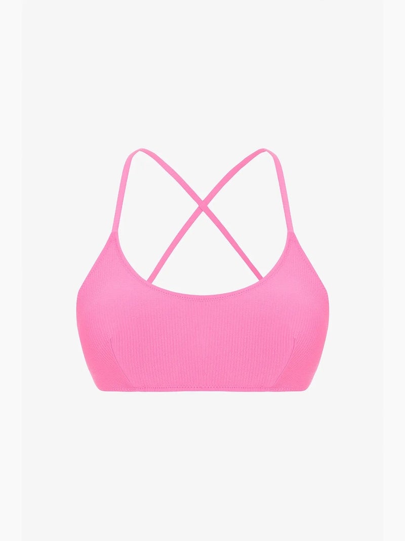 Parte de arriba de bikini lisa con copas extraíbles penti Rosa fluo/Solinotes - Kiabi