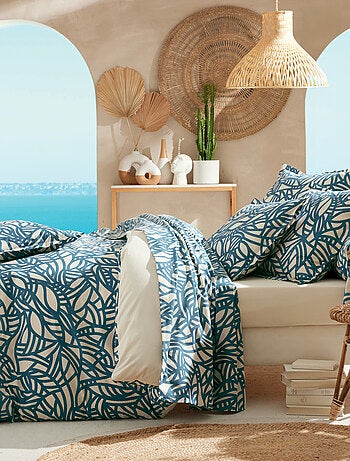 Parure de lit 3 piezas algodón vegetal geométrico funda + fundas de almohada