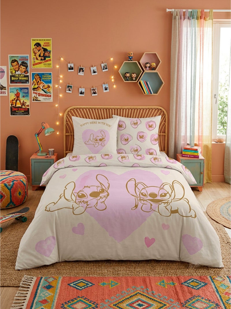 Parure de Lit double Stitch et Angel Rose, Textile Oeko-Tex, Lit 2 places Beige/Rosa - Kiabi