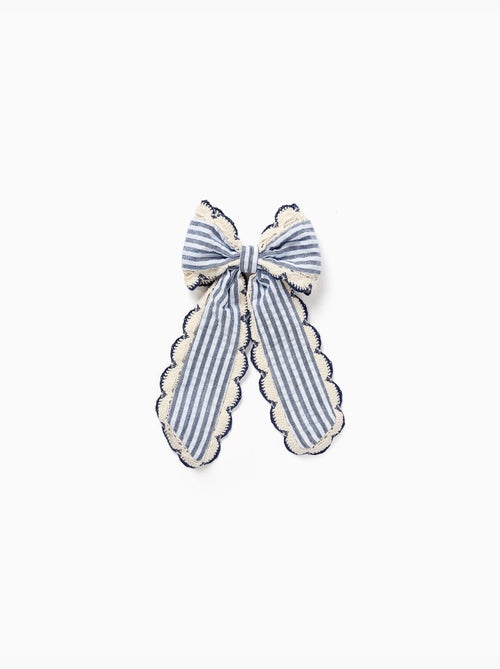 Pasador para el pelo con lazo a rayas con ribete de croché - Kiabi