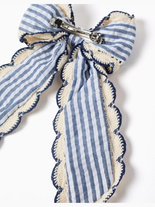 Pasador para el pelo con lazo a rayas con ribete de croché - Kiabi