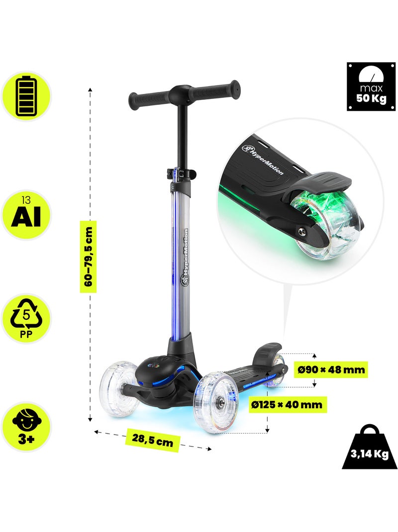 Patinete 3 ruedas HyperMotion BECKY LED Negro - Kiabi