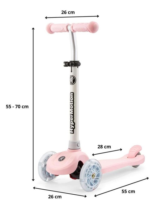 Patinete 3 ruedas LED rosa ajustable máx 50kg HyperMotion - Kiabi
