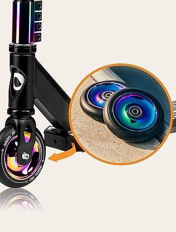 Patinete acrobático LIONELO Whizz - Capacidad de 100 kg - Manillar ancho - Rodamientos ABEC-9 - Negr