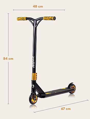 Patinete acrobático LIONELO Whizz - Capacidad de 100 kg - Manillar ancho - Rodamientos ABEC-9 - Negr